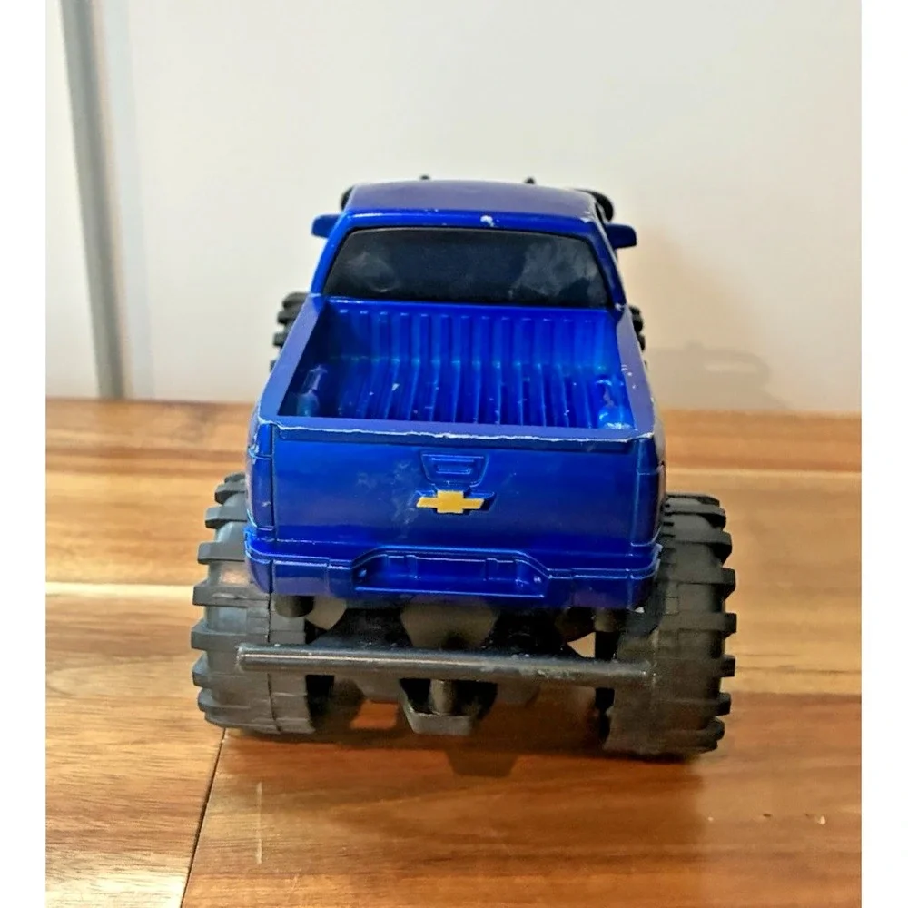 Chevrolet Silverado Blue Monster Truck 4x4 Toy Pickup Brush Guard Chrome Wheels